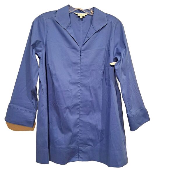 FOXCROFT NYC Lydia 3/4 Sleeve Tunic Top Blouse No Iron Stretch Full Zip Size 4 - Picture 1 of 11